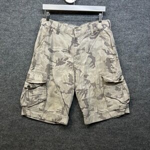 Vintage Cargo Shorts Mens Beige Camouflage Pockets Classic Utility Outdoor - W33